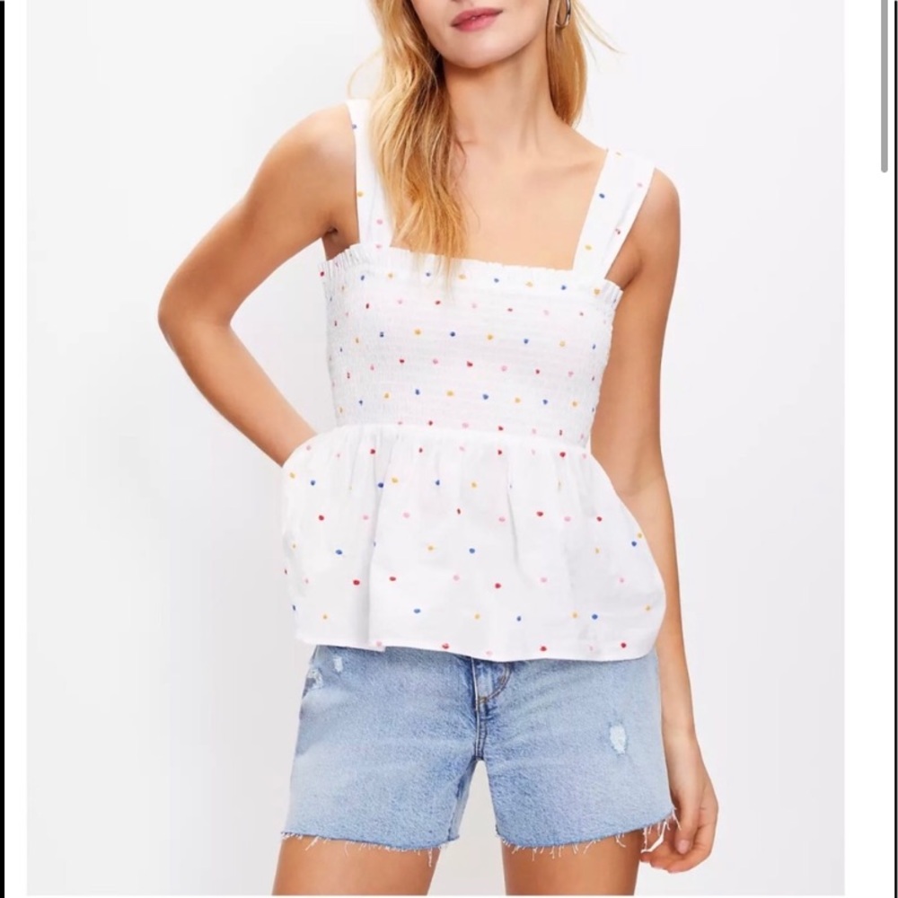 NWT Women's LOFT Dotted Smocked Peplum Cami‎